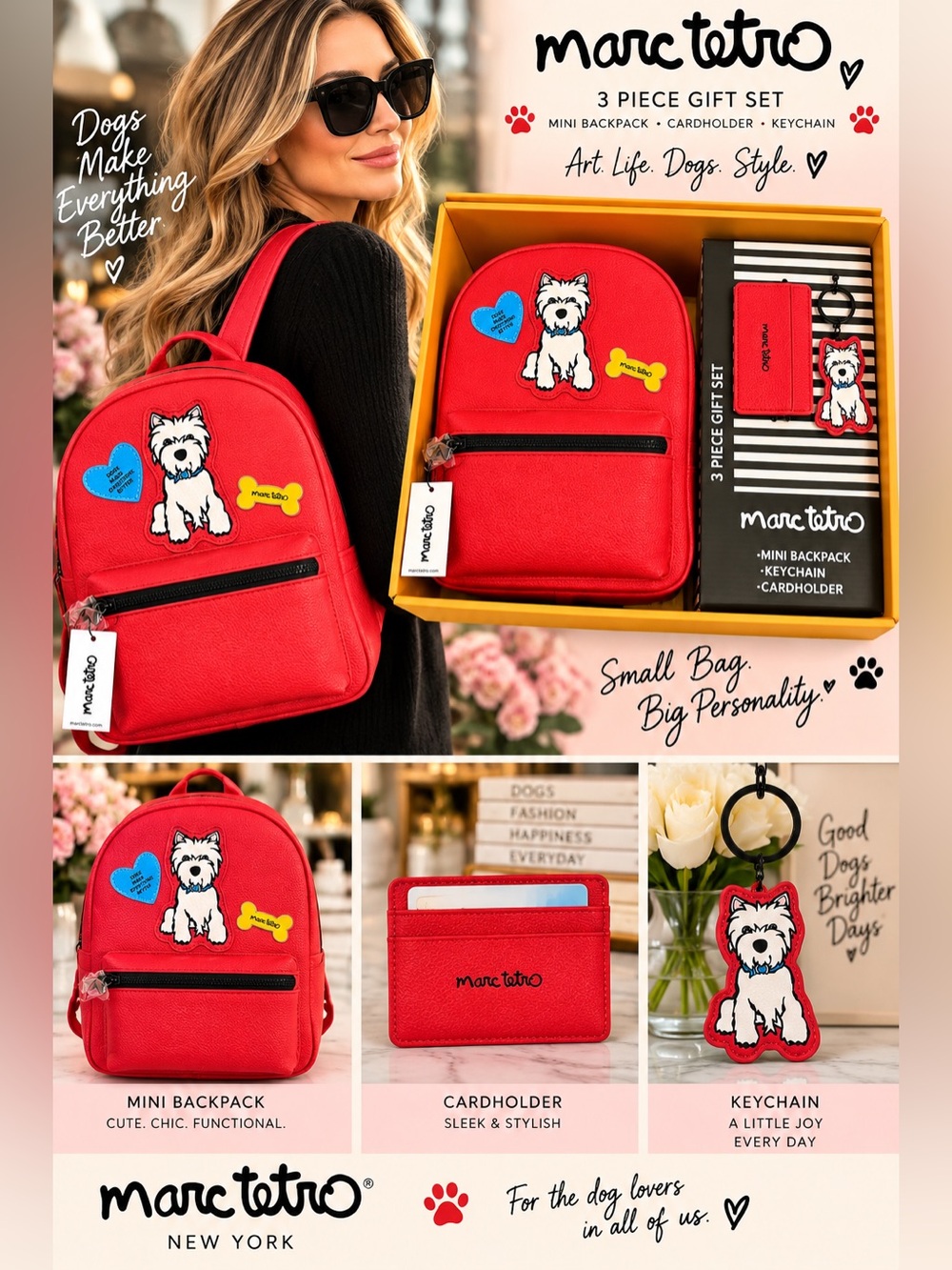 Marc Tetro Red Mini Backpack Set with Keychain & Cardholder - Picture 13 of 15